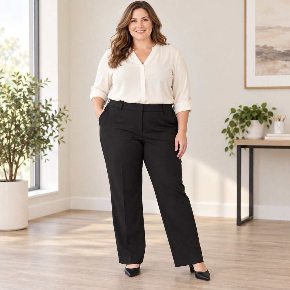 Merona Women’s 20W Black Stretch Straight Leg Business Dress Pants Plus Size NWT